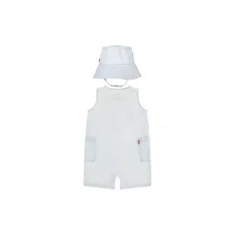 Levi's, Set de palarie bucket si salopeta de bumbac, Albastru prafuit, 62 CM