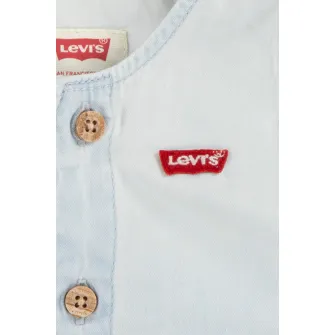 Levi's, Set de palarie bucket si salopeta de bumbac, Albastru prafuit, 62 CM