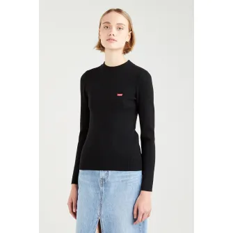 Levis, Pulover striat cu decolteu la baza gatului, Negru, S