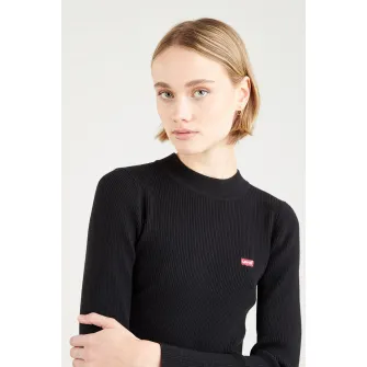 Levis, Pulover striat cu decolteu la baza gatului, Negru, S