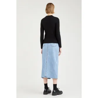 Levis, Pulover striat cu decolteu la baza gatului, Negru, XS
