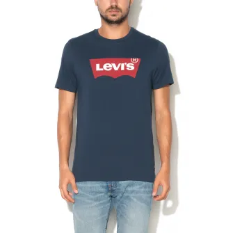 Levis, Tricou bleumarin inchis cu decolteu la baza gatului cu logo, Albastru marin, M