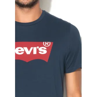 Levis, Tricou bleumarin inchis cu decolteu la baza gatului cu logo, Albastru marin, M