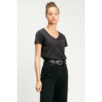 Levis, Tricou din bumbac cu decolteu in V, Negru, XS