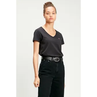 Levis, Tricou din bumbac cu decolteu in V, Negru, XS