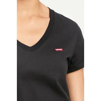 Levis, Tricou din bumbac cu decolteu in V, Negru, XS