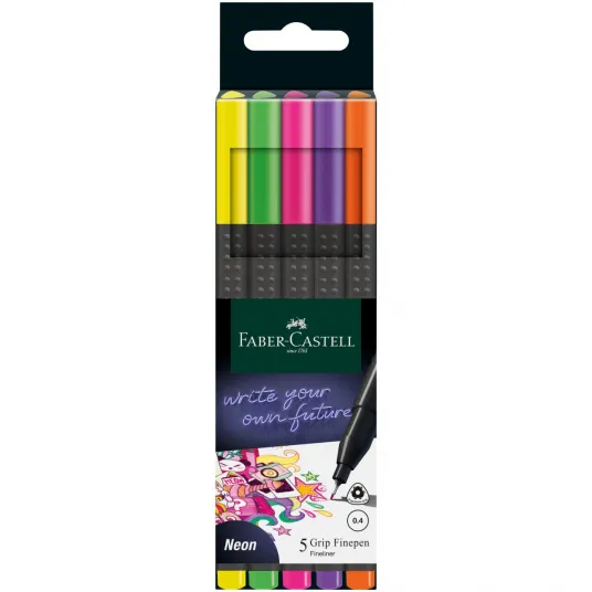 Liner Faber-Castell Grip Neon, 0.4 mm, 5 buc/set
