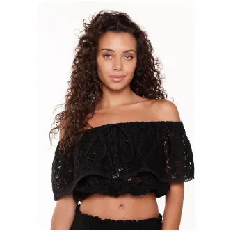 LingaDore, Bluza crop din dantela, pentru plaja, Negru, 42