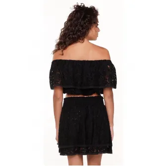 LingaDore, Bluza crop din dantela, pentru plaja, Negru, 42