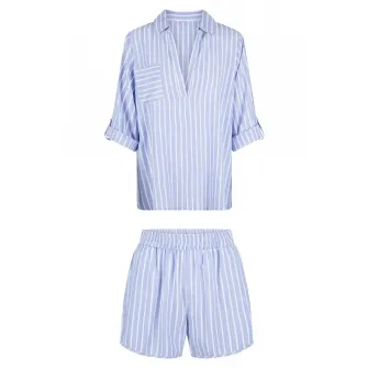 LingaDore, Pijama in dungi cu maneci ajustabile, Alb, Albastru, 3XL