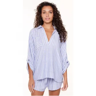 LingaDore, Pijama in dungi cu maneci ajustabile, Alb, Albastru, XL