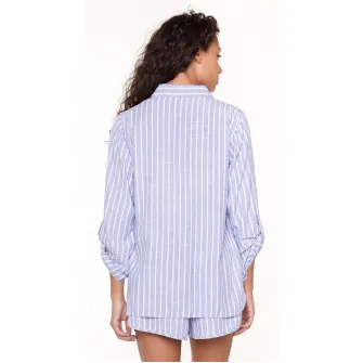 LingaDore, Pijama in dungi cu maneci ajustabile, Alb, Albastru, 3XL
