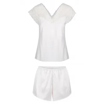 LingaDore, Pijama scurta de satin si dantela, Crem, M