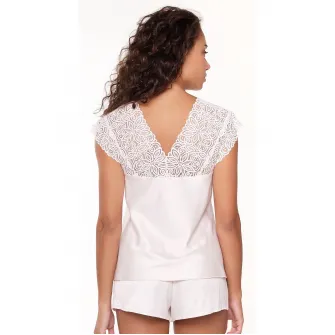 LingaDore, Pijama scurta de satin si dantela, Crem, M