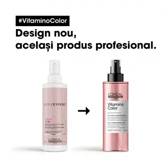 Lotiune de par 10 in 1 Spray, L’Oreal Professionnel Serie Expert Vitamino Color, pentru ingrijirea parului vopsit, formula cu Resveratrol, cu protective termica pana la 230°, tehnologia antioxidanta, imbunatateste regenerarea fibrei, 190ml