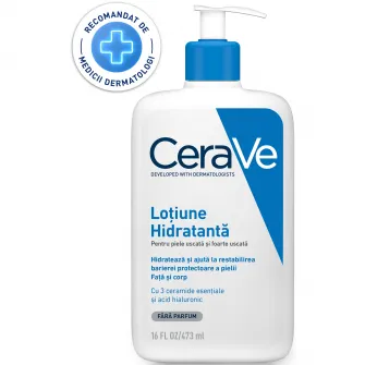 Lotiune hidratanta pentru fata si corp CeraVe cu ceramide si acid hialuronic, pentru piele uscata si foarte uscata, 473 ml
