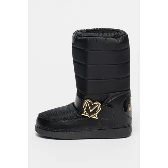 Love Moschino, Cizme de iarna cu logo, fara inchidere, Auriu, Negru, 41