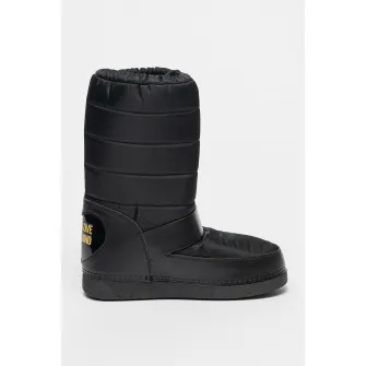 Love Moschino, Cizme de iarna cu logo, fara inchidere, Auriu, Negru, 41
