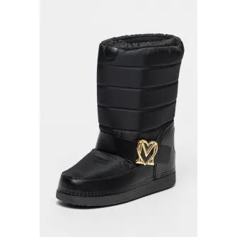 Love Moschino, Cizme de iarna cu logo, fara inchidere, Auriu, Negru, 41