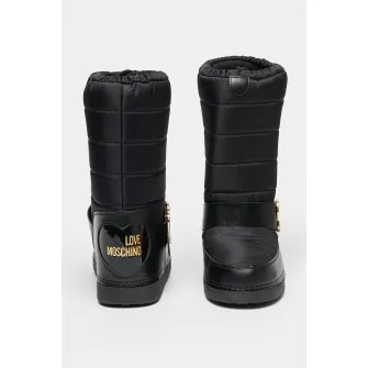 Love Moschino, Cizme de iarna cu logo, fara inchidere, Auriu, Negru, 41