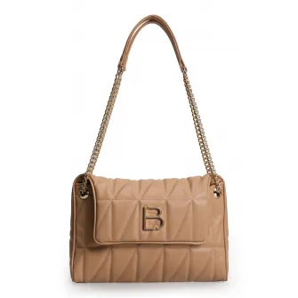 Lucky Bees, Geanta de piele ecologica cu bareta de umar si aspect matlasat, Camel