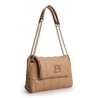 Lucky Bees, Geanta de piele ecologica cu bareta de umar si aspect matlasat, Camel