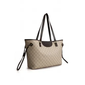 Lucky Bees, Geanta tote cu model logo, Caprui, Bej