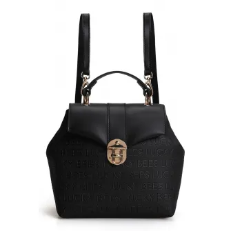 Lucky Bees, Rucsac din piele ecologica cu clapa, Negru