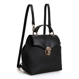 Lucky Bees, Rucsac din piele ecologica cu clapa, Negru