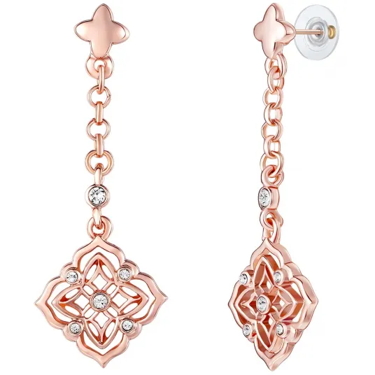 Lulu & Jane, Cercei placati cu aur de 14K si decorati cu cristale, Auriu rose