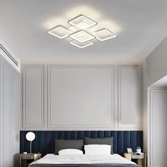 Lustra LED integrat SLC Selino Concept Quadrato 4+1, 76-152W, cu aplicatie telefon, telecomanda, lumina calda/neutra/rece, intensitate reglabila, 39 cm, Alb