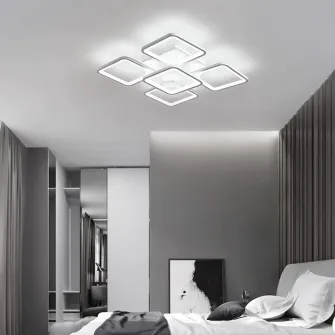 Lustra LED integrat SLC Selino Concept Quadrato 4+1, 76-152W, cu aplicatie telefon, telecomanda, lumina calda/neutra/rece, intensitate reglabila, 39 cm, Alb