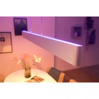 Lustra LED RGB inteligenta Philips Hue Ensis, Bluetooth, 79W (175W), 5500 lm, lumina alba si colorata, 129.8 cm, Metal, Alb