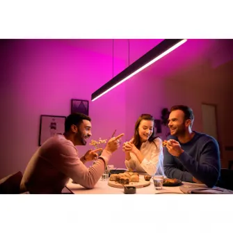 Lustra LED RGB inteligenta Philips Hue Ensis, Bluetooth, 79W (175W), 5500 lm, lumina alba si colorata, 129.8 cm, Metal, Negru