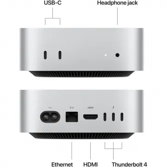 Mac Mini PC Apple cu procesor Apple M4, 10 nuclee CPU and 10 nuclee GPU, 16GB, 1TB SSD