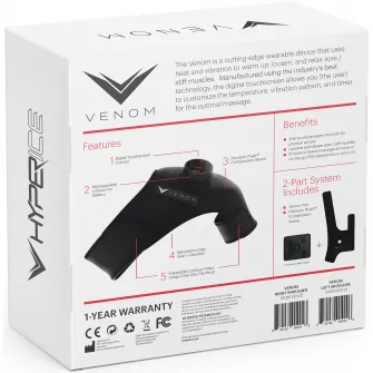 Manson umar cu sistem de incalzire Venom Shoulder Right, 3 trepte vibratii, autonomie pana la 3 ore, touch screen, Nanotechnology heat, Hyperice