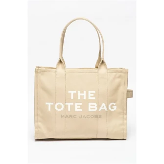 Marc Jacobs, Geanta shopper cu imprimeu logo The Tote, Bej/Alb optic