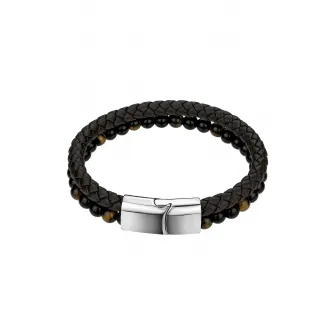 Marc Lauder, Bratara din piele cu margele onix negre Como, Maro inchis
