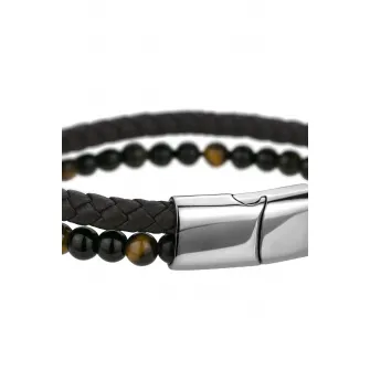 Marc Lauder, Bratara din piele cu margele onix negre Como, Maro inchis