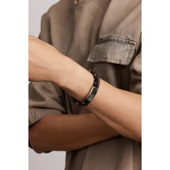 Marc Lauder, Bratara din piele cu margele onix negre Como, Maro inchis