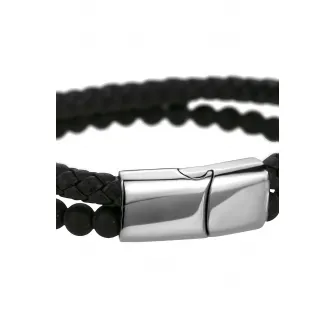 Marc Lauder, Bratara din piele cu margele onix negre Como, Negru