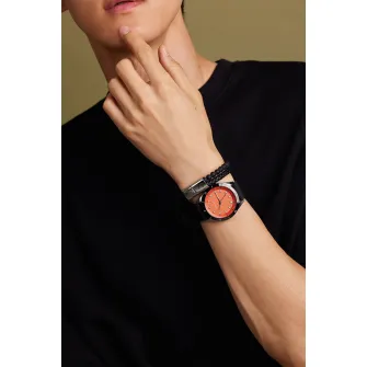 Marc Lauder, Bratara din piele cu margele onix negre Como, Negru