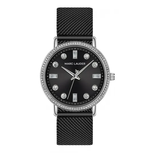 Marc Lauder, Ceas quartz cu cadran cu cristale, Argintiu, Negru