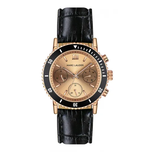 Marc Lauder, Ceas quartz cu o curea din piele, Negru