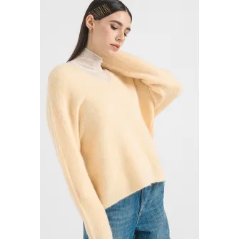 Marella, Pulover din amestec de lana cu decolteu in V, Galben deschis, M