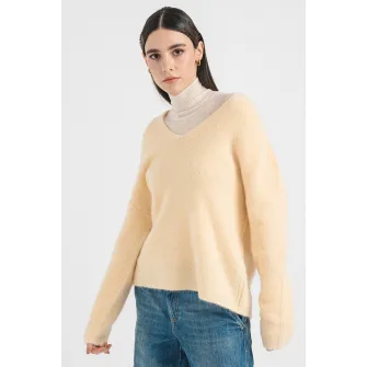 Marella, Pulover din amestec de lana cu decolteu in V, Galben deschis, M