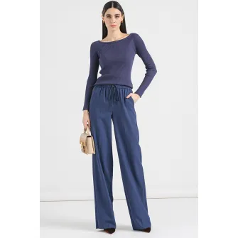 Marella, Pulover striat cu decolteu barcuta, Violet aubergine, L
