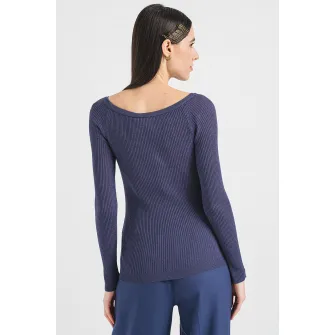 Marella, Pulover striat cu decolteu barcuta, Violet aubergine, L