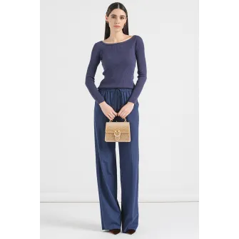 Marella, Pulover striat cu decolteu barcuta, Violet aubergine, L