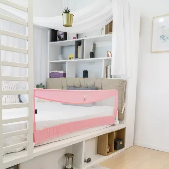 Margine de siguranta pentru pat Juju Safe Sleep, copii 18 luni-5 ani, rabatabila, 153cm x 50 cm, Hunny Bunny, Roz/Gri
